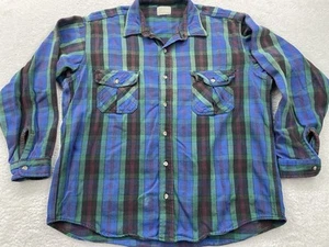 Vintage Melton Wintermaster Flanellhemd Large blau grün Büffel Karo Holzfäller - Bild 1 von 8