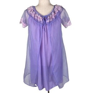 Vintage anni 60 Movie Star Inc Lingerie Peignoir Set Abito e Accappatoio Viola Chiffon - Foto 1 di 14