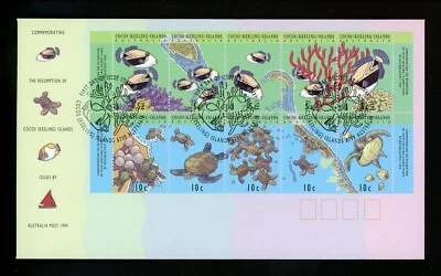 Postal History Cocos Islands FDC #289-292 SET OF 2 Marine Reef life fish 1994 - Image 1 of 4