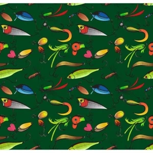 1/2 yd FISHING LURES Green 100% Cotton Fabric (PRE-CUT) - Picture 1 of 1