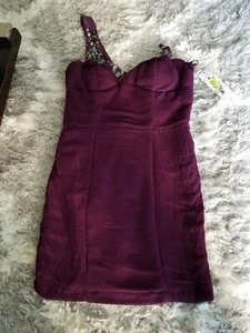 NWT Love Reign Women Dress Sz 5 Bodycon 1-Shoulder Ruched Beaded Purple /Plum - Picture 1 of 8