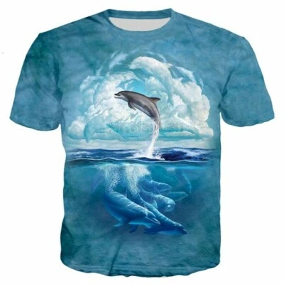 Fashion 3D Print Animal Jumping Dolphin Women Men T-Shirt Short Sleeve Tee Tops - Image 1 of 2