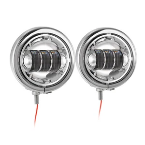 Pair Chrome 4.5" LED Passing Spot Fog Light Housing Bucket For Harley Road King - Picture 1 of 12
