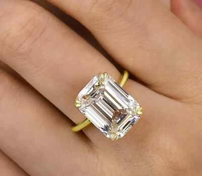 Кольцо с бриллиантом огранки изумруд 6 карат E VS1 выращенное в лаборатории желтое золото 14 карат сертифицировано IGI - Изображение 1 из 4