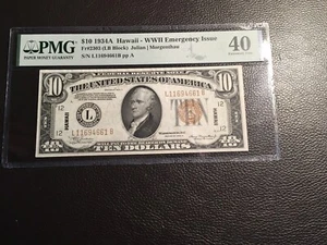 10.00 1934-A Hawaii Note PMG 40 Extremely fine nice looking note - Picture 1 of 2