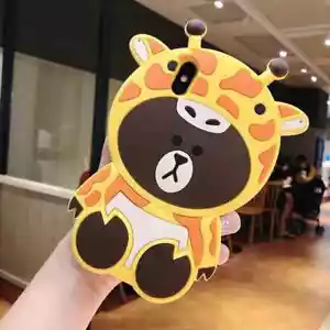 Yellow Teddy Bear Giraffe Silicone 3D Cartoon Bling Case for Apple iPhone - Picture 1 of 3