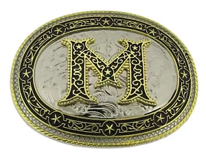 Inicial letra M Hombres Mujeres Hebilla de cinturón Vintage Estilo de metal Vaquero Rodeo Occidental - Imagen 1 de 7