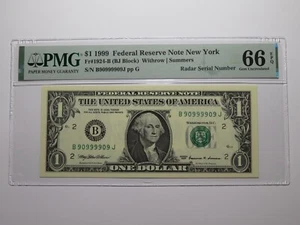 $1 1999 Fancy Radar Serial Number Federal Reserve Currency Note Bill #90999909 - Picture 1 of 3