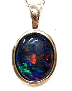 Mother's Day Australian Fire Opal Natural Black Triplet Opal Pendant Birth Stone - Picture 1 of 2