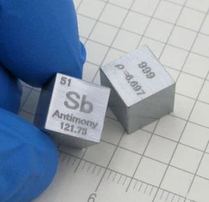 Cubo de antimonio SB de 10 mm de densidad de metal para colección de elementos puro ≥99,95 % 6,7 g 1 pieza - Imagen 1 de 4