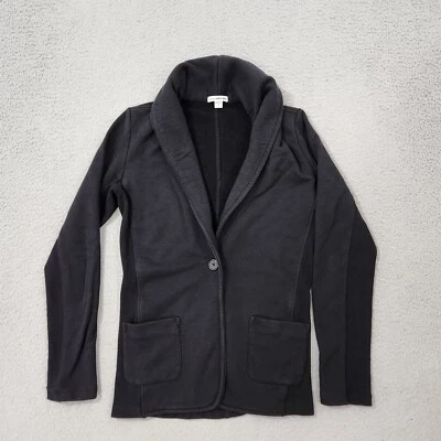 Blazer James Perse Estándar Mujer Talla 3 Negro Un Botón Tejido Chaqueta Preppy Foto 1 de 4