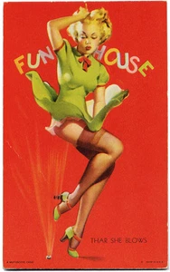 Tarjeta mutoscópica THAR SHE BLOWS Gil Elvgren PASTEL DE QUESO PIN-UP MUY RARA (1940) - Imagen 1 de 1
