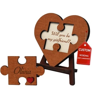 Personalized Will You be My Girlfriend Proposal Puzzle Piece Sign Engraved Name - Picture 1 of 5