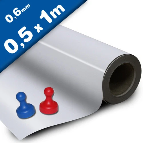 Eisenfolie Ferrofolie selbstklebend weiß glänzend 0,6mm x 50cm x 100cm