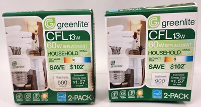2 Boxes 4 Greenlite 13W ELS-U 27K/2 Ultra Mini T2 Spiral 2700K Soft White Bulbs - Image 1 of 4