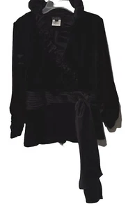 Tadashi Shoji Top Giacca Velluto Ruffle Raso Collo Increspato Cravatta Nero Donna Tg XS - Foto 1 di 16