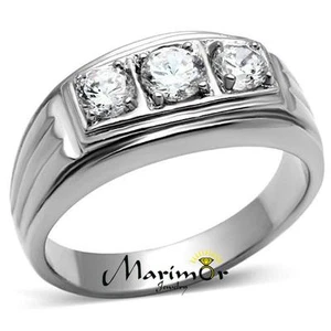 Men's Round Cut Cubic Zirconia Silver Stainless Steel Ring Sizes 8-13 - Picture 1 of 6