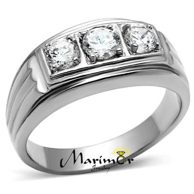 Men's Round Cut Cubic Zirconia Silver Stainless Steel Ring Sizes 8-13 - Image 1 of 4