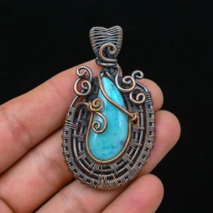 Blue Larimar Gemstone Copper Wire Wrapped Handmade Pendant Jewelry Gift For Wife - Picture 1 of 4