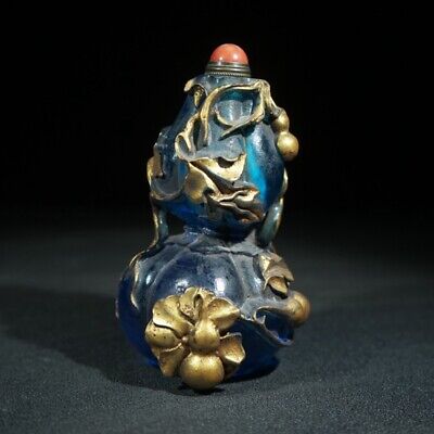 Vintage Chinese Carved Snuff Bottle Glass Gourd Gilding Collections Statue Rare • 109.99£