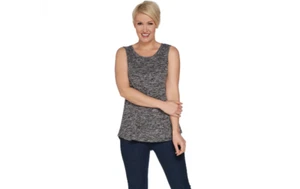 Top sin mangas tejido H by Halston con paneles laterales tejidos gris L A301933 QVC J - Imagen 1 de 3