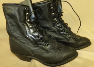 Durango ботинки женщин Sz 5 М бабушка гранж панк езды кожаный роллер бахрома на шнуровке - Изображение 1 из 4