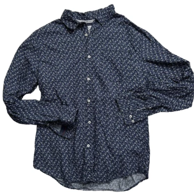 Cactus Menswear Shirt Men's Large Blue White Floral  LS Collar 100% Cotton EUC - Image 1 of 4