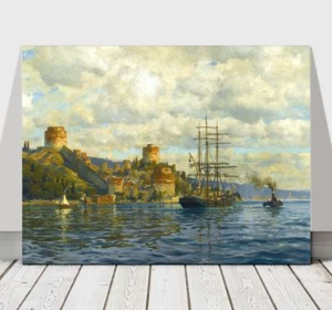 MICHAEL ZENO DIEMER - Mast Ship in Harbour - CANVAS PRINT POSTER - 18x12" - Picture 1 of 1