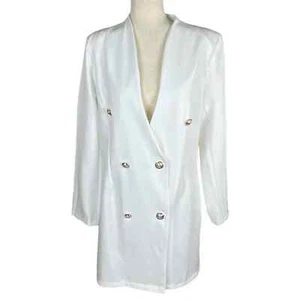CBR women's white size XL long double breasted cotton blend blazer dressy office - Picture 1 of 4