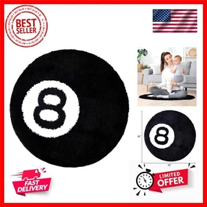 8 Ball Rug - 32 inch Black Round Carpet Billiard Pool 8 Ball Carpet, Non-Slip... - Picture 1 of 9