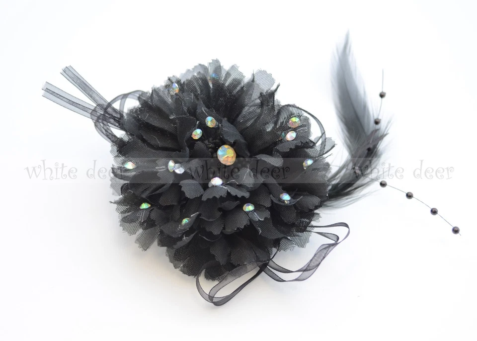 Broche flor peônia pena senhora clipe festa nupcial cabelo cocar strass - Imagem 1 de 1