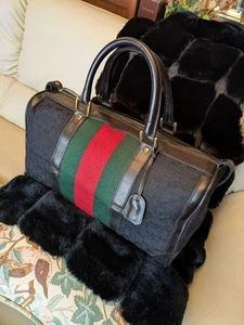 Bolso de Lona GUCCI GG Lona Cuero Negro Web Rayas Llave Incluida De Colección - Imagen 1 de 18