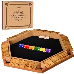 2-6 Players Shut The Box Dice Game, Wooden Board Table Math Game with 16 Dice... - Picture 1 of 7