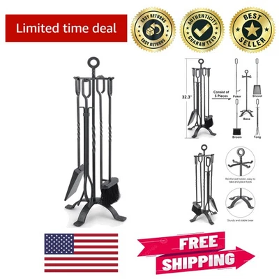 Elegante juego de herramientas para chimenea de hierro forjado de 5 piezas en acabado de peltre antiguo Foto 1 de 4