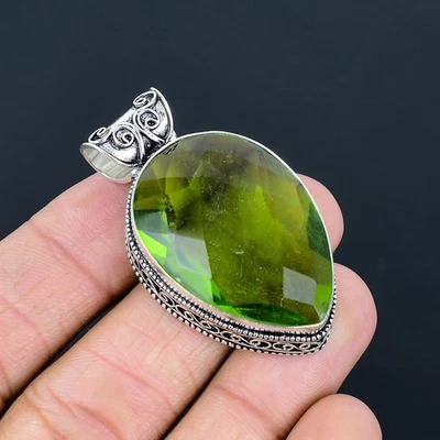 Peridot Gemstone Handmade Ethnic 925 Sterling Silver Vintage Pendant 1.8" VJ 421 - Image 1 of 4