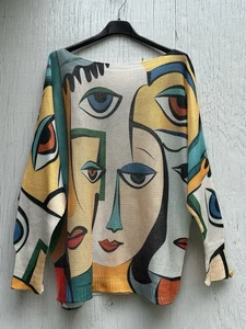 New Picasso Inspired Faces Print Made in Italy Jumper / Knit One Size - Picture 1 of 2