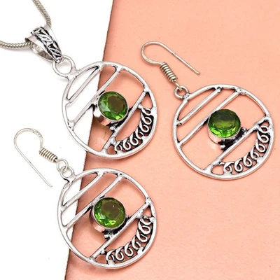 Peridot   Gemstone Pendant Jewelry Set Quartz Necklace 18-20'' - Image 1 of 4