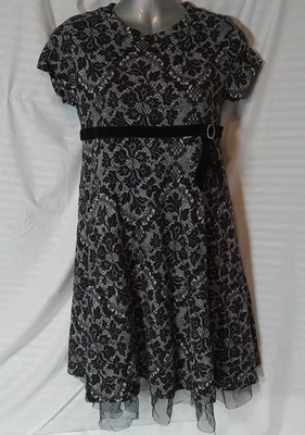 Y2K Black Faux Lace Jersey Knit Girls Size 14 Dress Stretch Goth Party George - Image 1 of 4