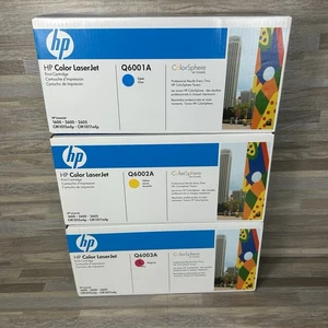 Set Of 3 Genuine HP Q6001 Color Cyan Magenta Yellow Toner Cartridge Lot - 124A - Picture 1 of 6