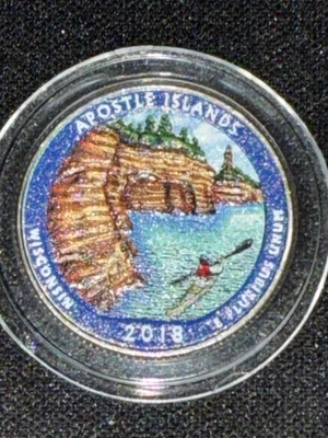 Apostle Islands 2018p America The Beautiful Colorized Washington Quarter UNC  - Image 1 of 4