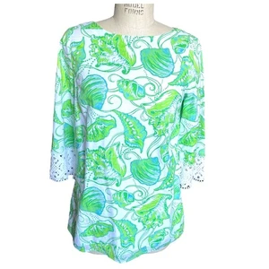 Túnica Lilly Pulitzer Jubilee verde y blanco con estampado de caparazón con cinturón talla XS  - Imagen 1 de 6