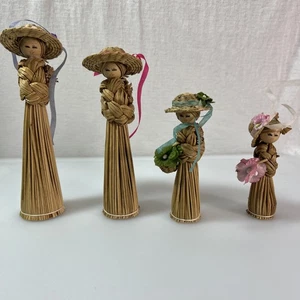 4 muñecas de paja tejidas a mano vintage, muñecas escoba coreanas con sombreros de capó - Imagen 1 de 13