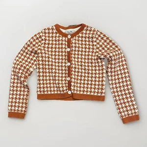 Sincerely Jules Girl Size 7-8 Medium Houndstooth Pattern Cardigan White Rust - Picture 1 of 8