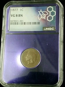 Centavo cabeza india 1877 1C clasificación NGC en muy buena condición 8 BN 5533 - Imagen 1 de 6