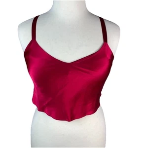 Vtg 90s Y2K Silk Satin Cropped Tank Hot Pink Size Of Cross Back Straps Cacique - Picture 1 of 9