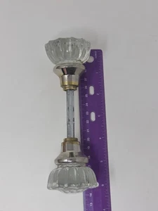 Vintage Kristallglas Türknauf Garnitur - geriffeltes Klarglas mit Chromfuß - Bild 1 von 5