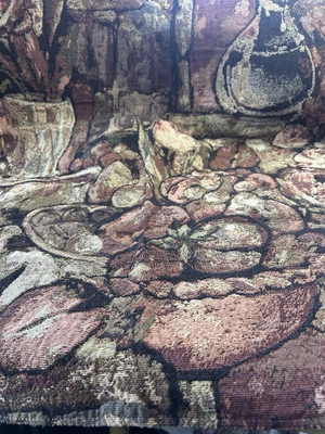 Vtg 1990s Tapestry Fabric Fruit Wine 26" x 26" Brown Tan Burgundy F57 - Image 1 of 4