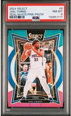 2024 Panini Select No6 Joel Embiid/49 бирюзовый белый розовый PSA 8 - Изображение 1 из 3