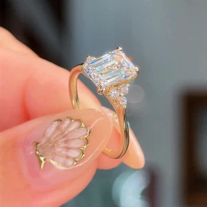 Diamond Engagement Ring 2.30 Ct Lab Created IGI 18k Yellow Gold Emerald Cut  - Picture 1 of 11
