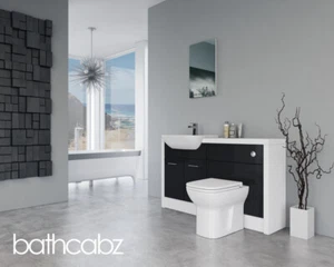 BATHROOM FITTED FURNITURE BLACK GLOSS / WHITE MATT D1 1400MM - BATHCABZ - Picture 1 of 5